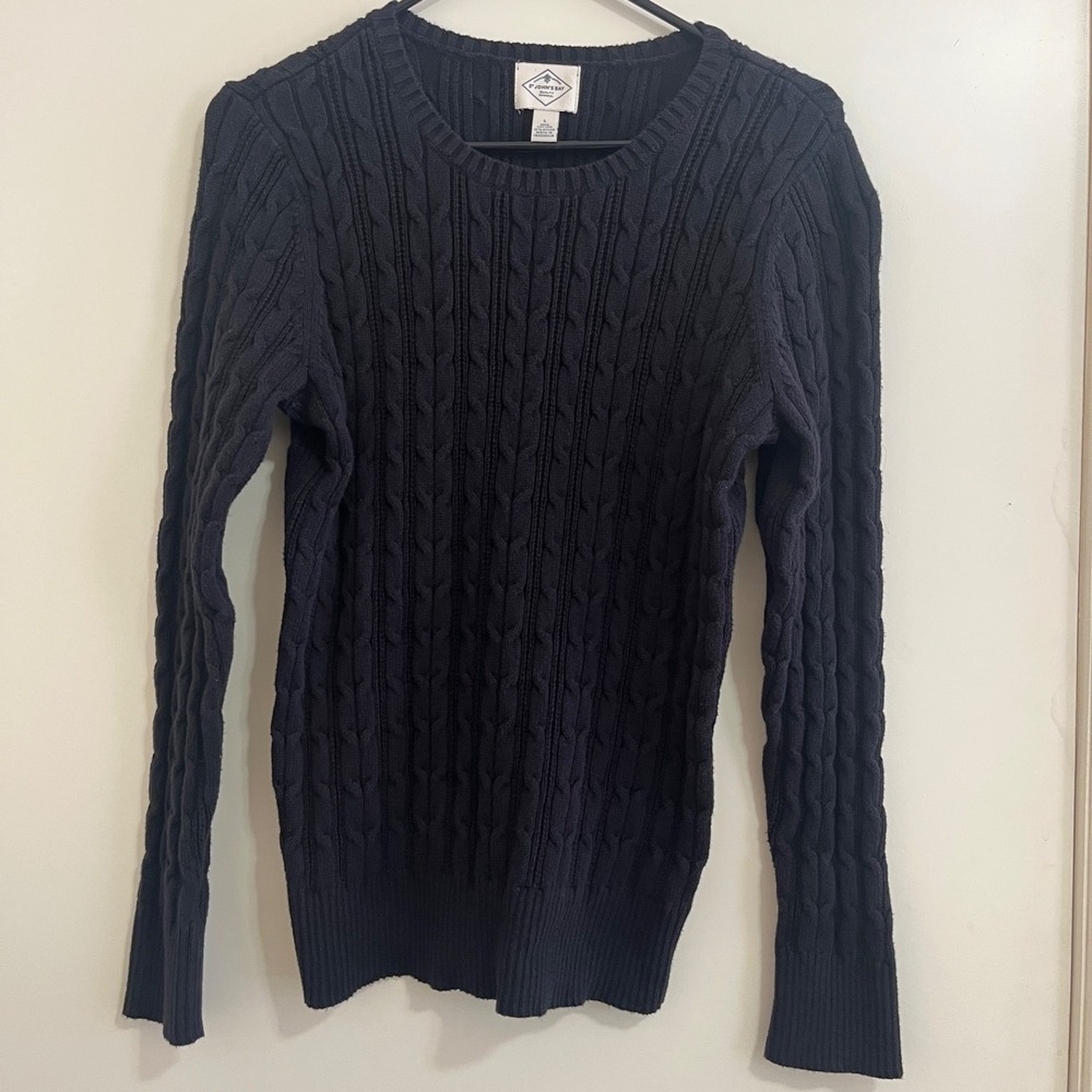 St Johns Bay Womens Cable Knit Sweater Large Crew Neck Old Money Preppy Coastal
